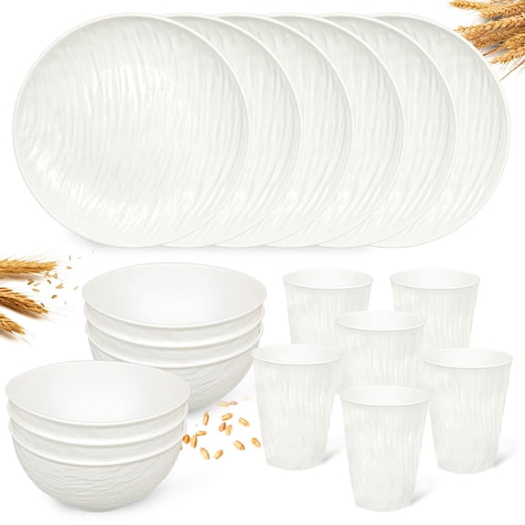 32 Pcs Wheat Straw Dinnerware Set for 8, Plates and Bowls Set, Safe Lightweight Dishes Set
