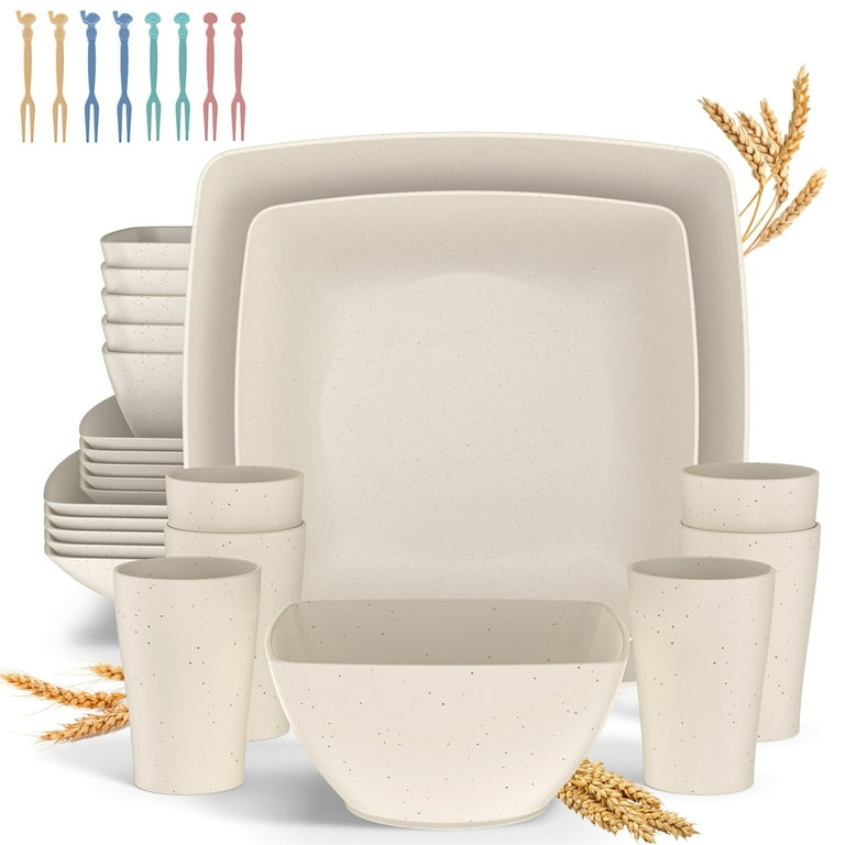 GPED Wheat Straw Dinnerware Sets for 6, Unbreakable Reusable