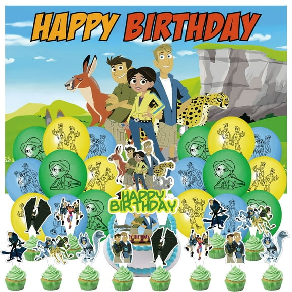 32 Pcs For Wild Kratts Theme Birthday Party Supplies Party Favor Set,With 5*3ft Birthday Backdrop Decorations,13 Cupcake Toppers,18 Balloons,All-in-One Party Supply Set