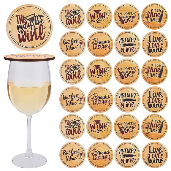 32 Pcs Wine Glass Covers 3.9 Inch Funny Wood Charcuterie Topper Mini Charcuterie Board Topper Bamboo Wine Coaster Plates