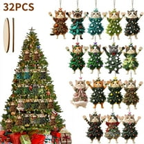 32 Pcs Wooden Hanging Cat Christmas Ornaments, Unique Tree-Shaped Cat Hanging Decor, Fun Christmas Decoration Gifts for Cat Lovers Car Pendants