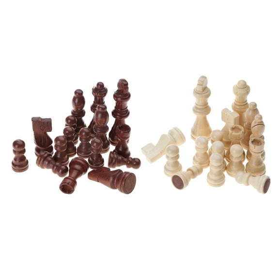32 Pcs Wooden International Chess Pieces Hand Carved Chess Game Pawns Figurine Pieces Chess Board Accessories Durable