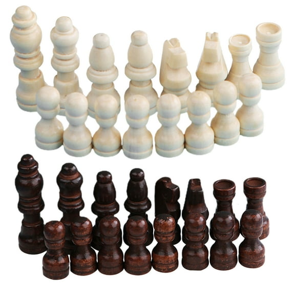 32 Pcs Wooden International Chess Pieces Hand Carved Chess Game Pawns Figurine Pieces Chess Board Accessories Durable