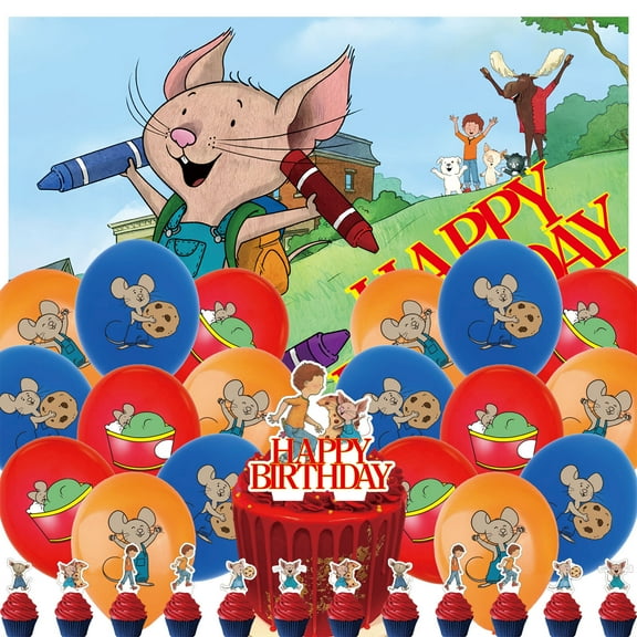 32 Pcs For If You Give a Mouse a Cookie Theme Party Decorations,With 5*3ft Birthday Backdrop Decorations,13 Balloons,18 Cupcake Toppers,for Birthday Party Supplies Decorations