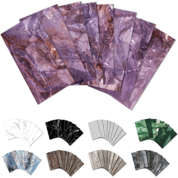 32- Peel and Backsplash Wall Tile, 4"" PVC Glossy Purple Marble Subway Tiles for Kitchen, Bathroom, Laundry Room, Camper, Fireplace