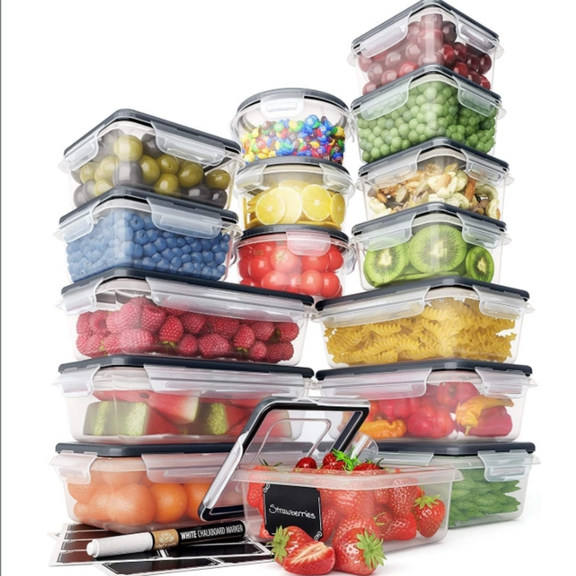 32 Piece Airtight Food Storage Containers with Easy Snap Lids, 16 Containers and Lids, Stackable Kitchen and Pantry Canisters for Meal Prep and Food Storage - Transparent
