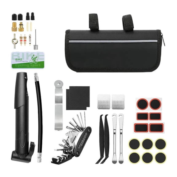 32-Piece Bike Repair Kit with Mini Pump and 16-in-1 Multi-Tool, Portable Bicycle Tire Patch Kit with Frame Bag, Emergency Cycling Maintenance Set for Road & Mountain Bikes