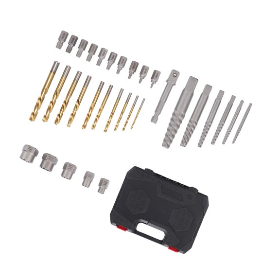 32-Piece Bolt Extractor Set with HSS Reverse Drill Bits - Professional Damaged Screw and Lug Nut Removal Tool Kit