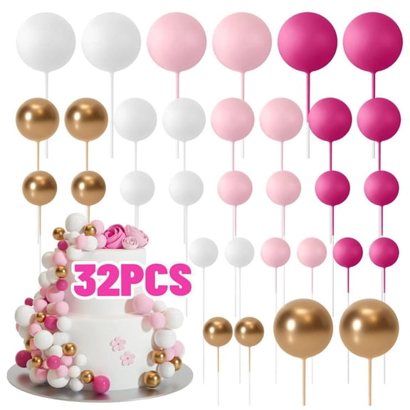 32 Piece Cake Topper Decorations Mini Balloons Cake Topper Sticks Cake Decorations for Wedding Party Birthday Cake Decorating