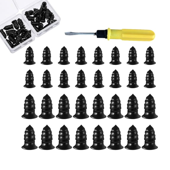 32-Piece Car Tubeless Tire Repair Kit, Heavy Duty Vacuum Tyre Puncture Plug Set with Rubber Tools, Patches, Screws for Emergency Auto Flat Fix
