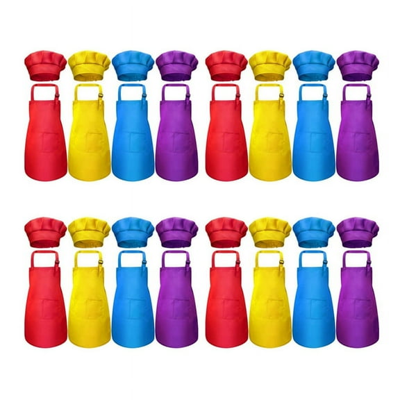 32-Piece Children's Apron and Chef Hat Set, Adjustable, with 2-Pocket Kitchen Apron Apron