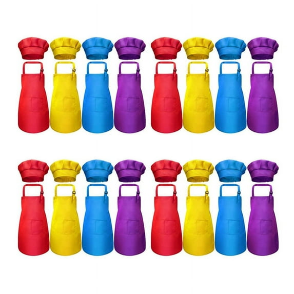 32-Piece Children's Apron and Chef Hat Set, Adjustable, with 2-Pocket Kitchen Apron Apron