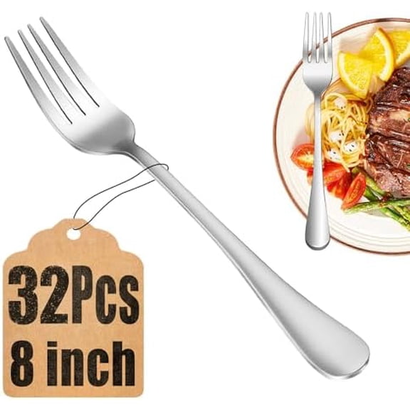 32 Piece Dinner Forks Set, Food-Grade Stainless Steel Silverware Forks, Cutlery Fork, Metal Fork for Home, Kitchen or Restaurant, Mirror Polished, Dishwasher Safe - 8 Inch