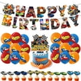 thumbnail image 1 of 32-Piece For Hot Cartoon For Cat-Wheels-Themed Birthday Party Decorations Set – Includes Banner, Cake Topper, 12 Cupcake Toppers, and 18 Balloons, 1 of 5