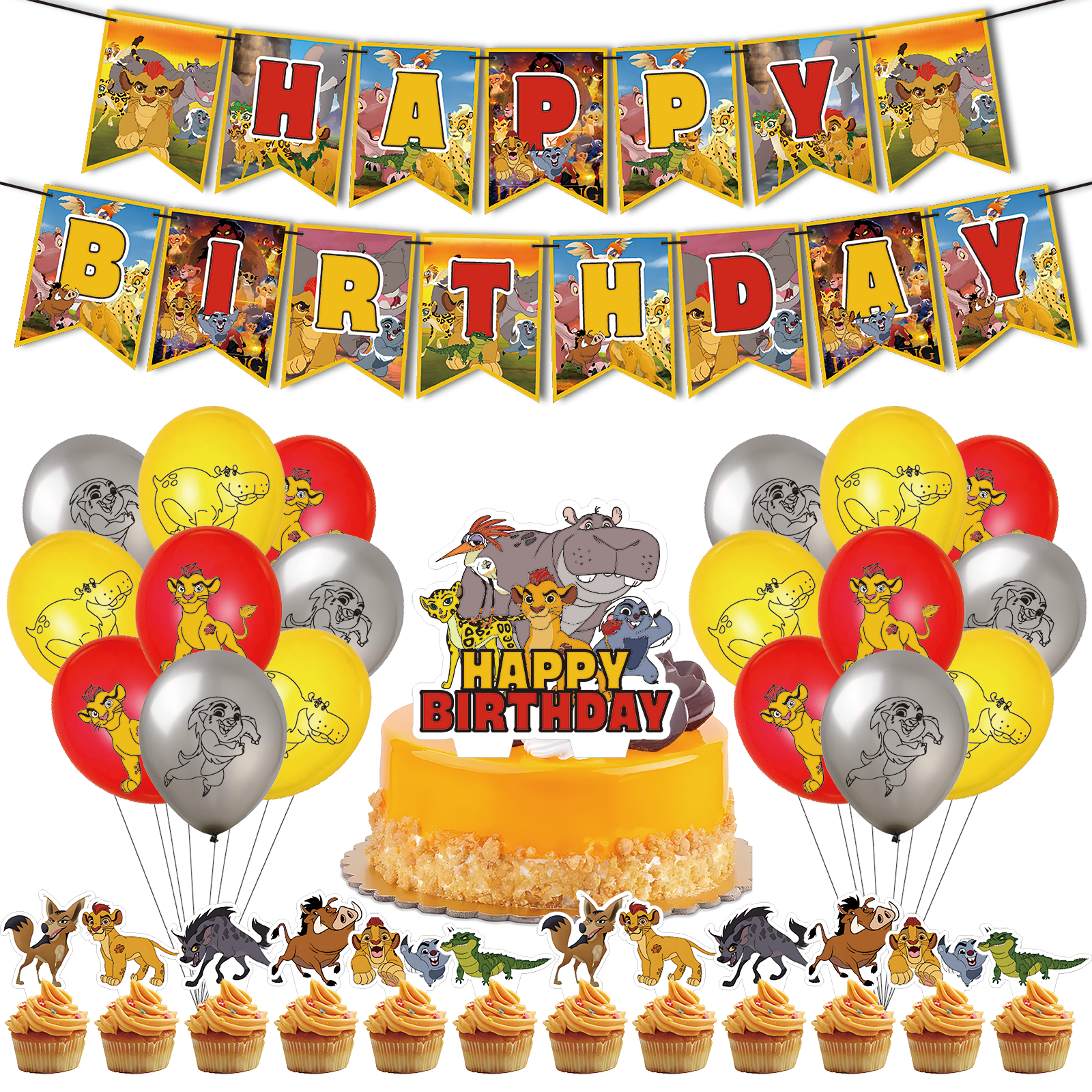 32-Piece For Lion Guard Cartoon-Themed Birthday Party Decoration Set - Includes Banner, Cake Topper, 12 Cupcake Toppers, and 18 Balloons