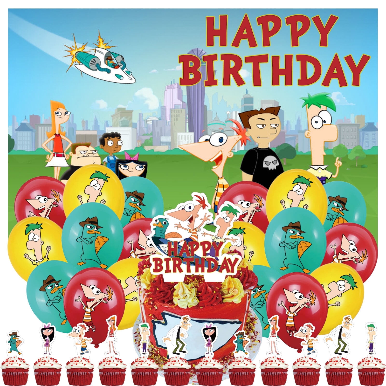 32-Piece For Phineas and Ferb Cartoon-Themed Birthday Party Decorations ...