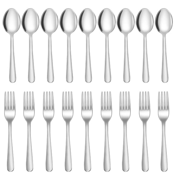 32-Piece Forks and Spoons Set, Premium Stainless Steel Silverware, Mirror Polished & Dishwasher Safe, Food Grade Cutlery Set for Home, Kitchen, Restaurant, Party Use（16 Forks and 16 Spoons）