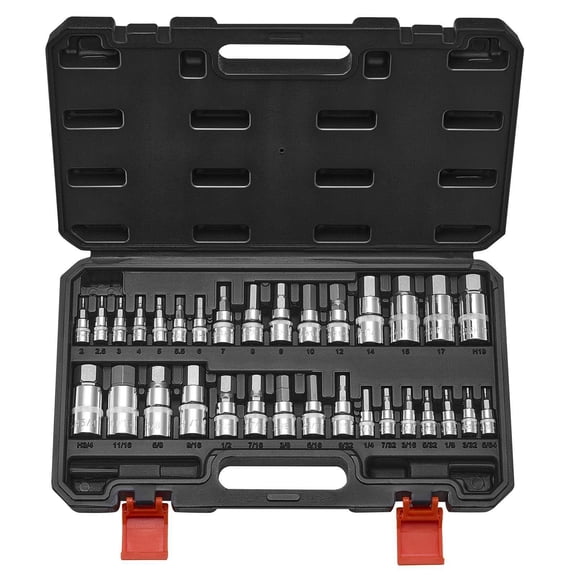 32 Piece Hex Bit Socket Set S2 Alloy Steel CrV Steel SAE Metric 1/4 3/8 1/2 Inch Drive Enhanced Storage Case Allen Socket Set for Mechanics Auto Repair