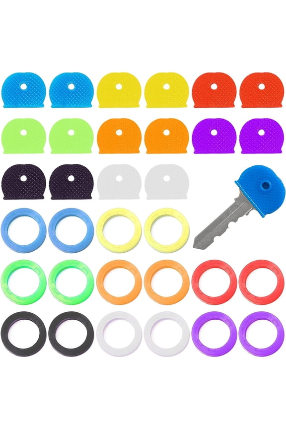 32 Piece Key Caps Set Yutou Plastic Key Identifier Coding Rings Universal and Flexible Rubber Keycaps for Easy Identification Door Keys (8 Colours, 2 Styles)