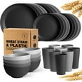 thumbnail image 1 of 32-Piece Kitchen Plastic Wheat Straw Dinnerware Set, Service for 8, Dinner Plates, Dessert Plate, Cereal Bowls, Cups, Unbreakable Colorful Plastic Outdoor Camping Dishes, Autumn Multicolor, 1 of 7