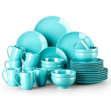 32-Piece Light Blue Ceramic Porcelain Dinnerware Set, Dinner Plate, Dessert Plate, Bowl, Mug – Complete Tableware for 8