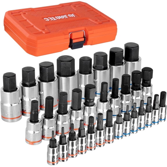 32-Piece Master HEX Bit Socket Set, S2 and Chrome Vanadium Steel, SAE & Metric, Corrosion Resistance, with Molded Case for Auto/Mechanical