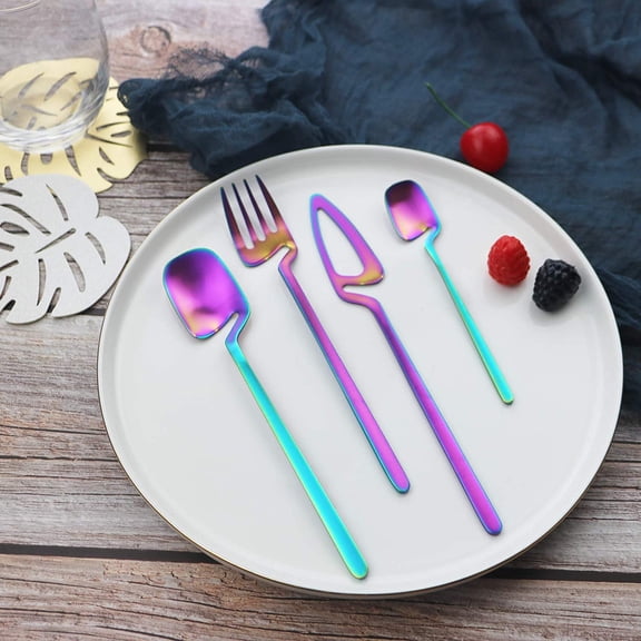 32-Piece Matte Rainbow Flatware Set Service for 8 - Rust-Resistant Stainless Steel Cutlery with Hanging Design, Dishwasher Safe