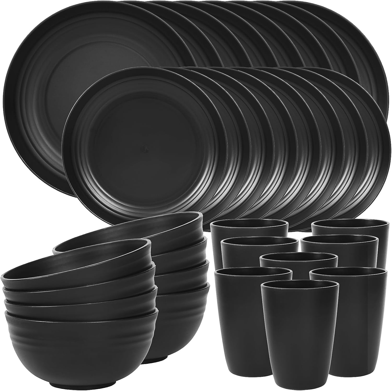 32 Piece Plates and Bowls Sets of 8, Unbreakable Wheat Straw