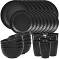thumbnail image 1 of 32 Piece Plates and Bowls Sets of 8, Unbreakable Wheat Straw Dinnerware Sets, Plastic Dish Set for Camping, Dishwasher Microwave Safe, Outdoor Kitchen and Apartment Dinning Essentials, Black, 1 of 12