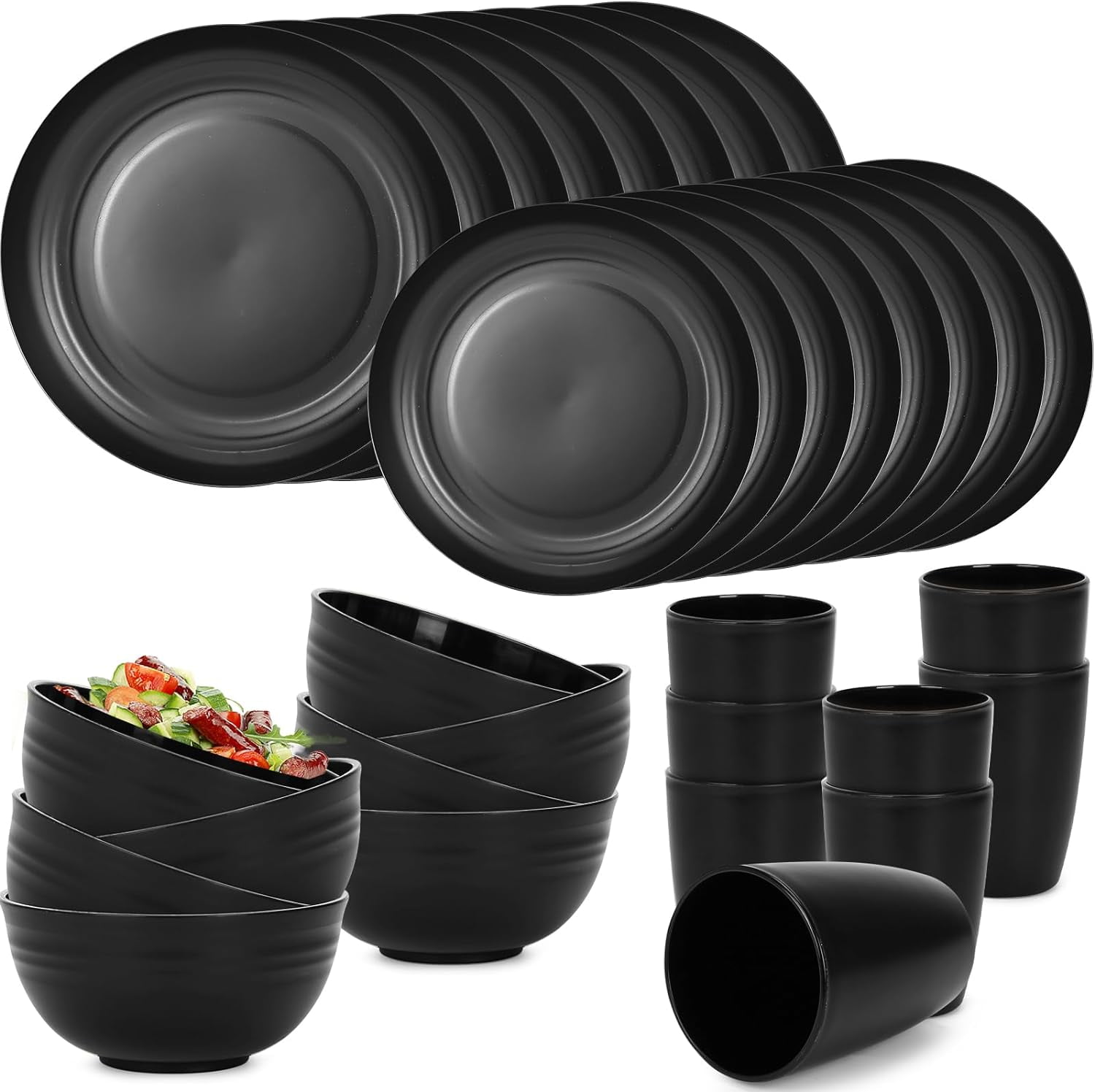 32Piece Premium Plastic Dinnerware Set for 8 Unbreakable Cups Plates