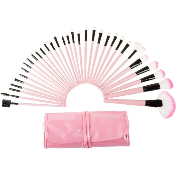 32 Piece Professional Makeup Brush Set- Includes Foundation Eyeshadow Eyeliner Eyebrow Concealer Lip Brushes by Everyday Home- Pink