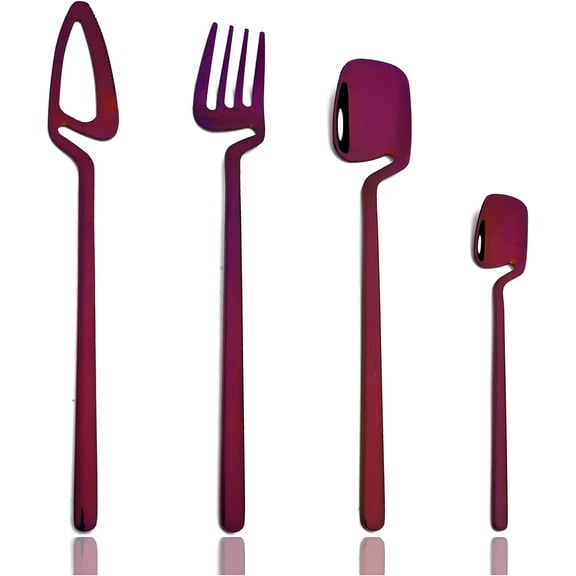 32-Piece Silverware set for 8, 304 Stainless Steel Flatware Durable Cutlery Set, Modern Hangable Design Eating Utensils for Home Kitchen, Mirror Polished, Dishwasher Safe - Purple