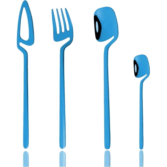 32-Piece Silverware set for 8, 304 Stainless Steel Flatware Durable Cutlery Set, Modern Hangable Design Eating Utensils for Home Kitchen, Mirror Polished, Dishwasher Safe - Blue