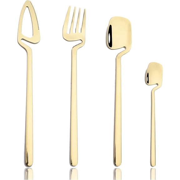 32-Piece Silverware set for 8, 304 Stainless Steel Flatware Durable Cutlery Set, Modern Hangable Design Eating Utensils for Home Kitchen, Mirror Polished, Dishwasher Safe - Champagne Gold