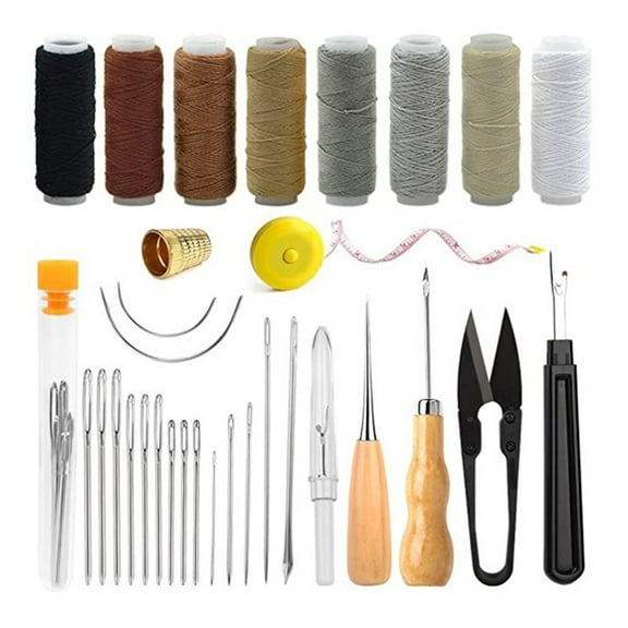 32-Piece Upholstery Sewing Kit Heavy Duty, Sewing & Repair Tools For Shoes Sofa Furniture, Includes Awl Needles Thread Scissors Tape Measure