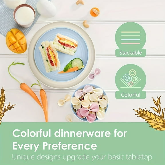 32-Piece Wheat Straw Dinnerware Set (Service for 8) - Unbreakable Lightweight Plates Bowls Cups, Easy-Clean for Home Party Picnic Camping