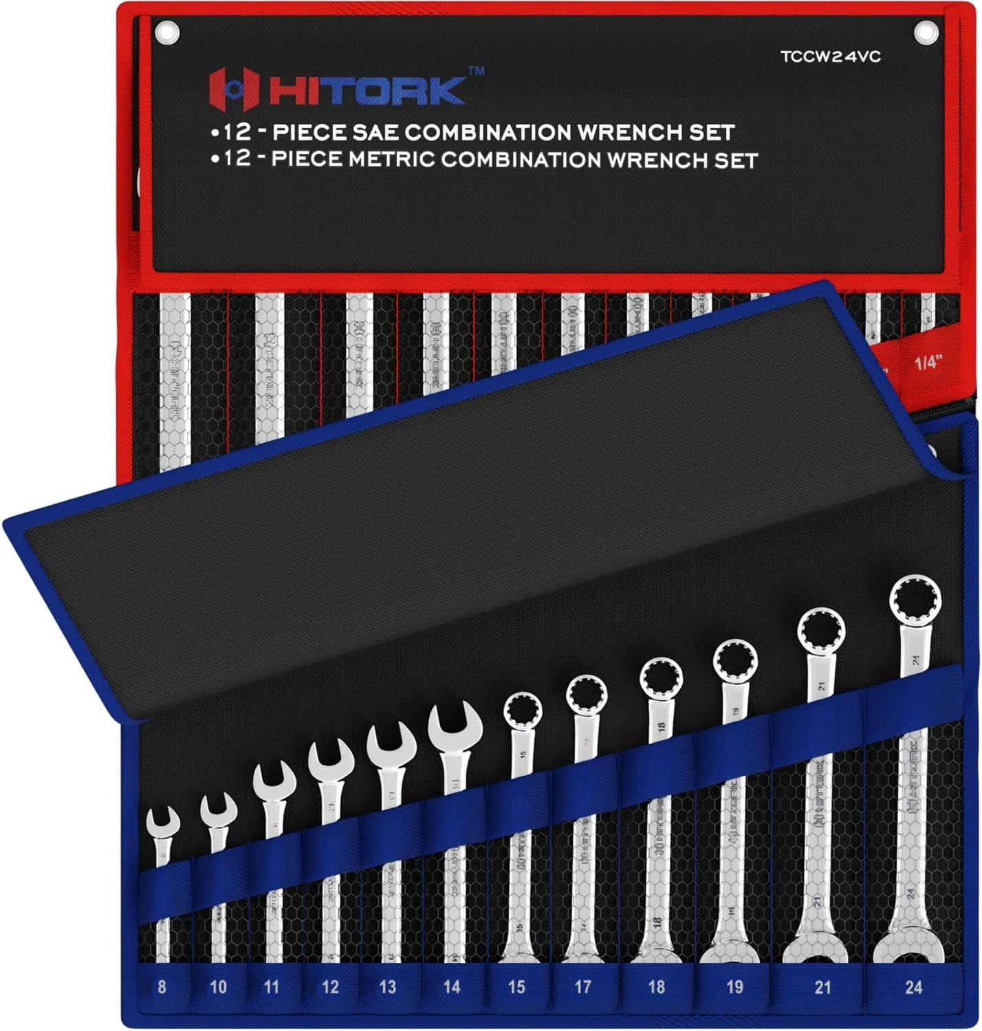 32 Piece Wrench Set SAE & Metric 20 Standard & 12 Stubby Combination Wrenches Cr-V Steel 12-Point Mirror Finish 15 °   Offset with Organizer Tray Ideal for Auto & Home Repair