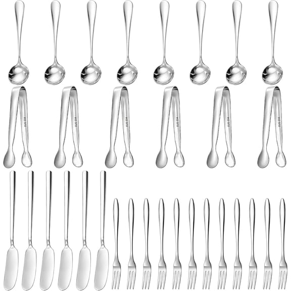 32 Pieces Cheese Butter Spreader Knives Set, Charcuterie Accessories Stainless Steel Cheese Spreader Knives, Mini Serving Tongs, Spoons and Forks for Butter Cheese Jam Appetizer Pastry Making