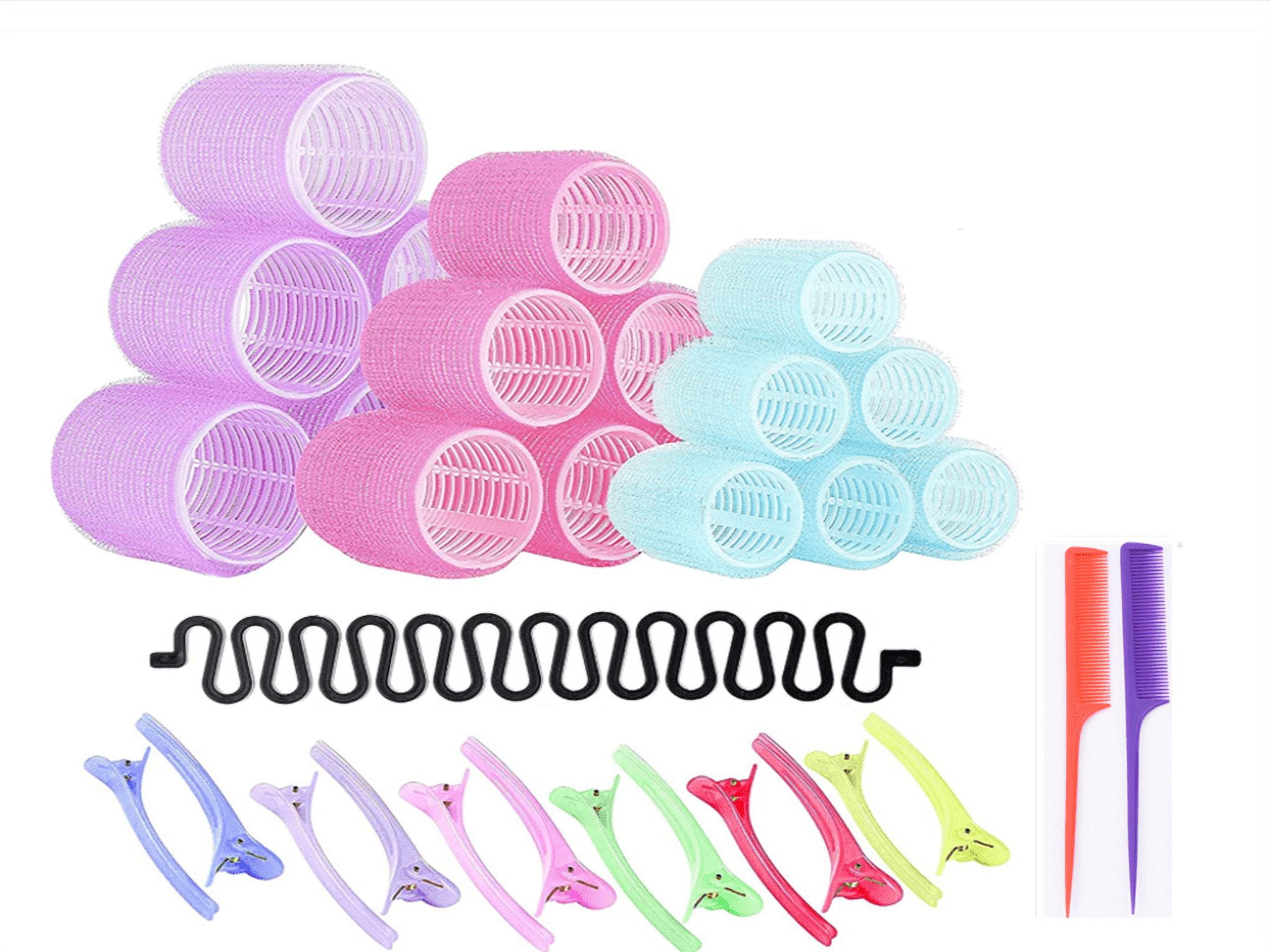32 Pieces Hair Rollers Set Self Handle Curler Set Self Grip Hair Roller Set Hair Rollers with Hair Roller Clips and Comb for Salon Hairdressers 3