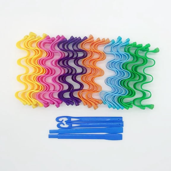 32  Pieces Heatless Waves Hair Curler, No Heat Damage Wavy Hair Curlers with 2 Sets of Styling Hooks, Heatless Curls for Women Girls Long Medium Short Hair(4 Colors,30cm/ 11.8")