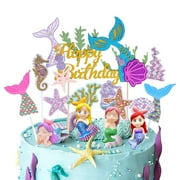 32 Pieces Mermaid Cake Topper, Doll Decoration for Ocean-Themed Birthday Party Supplies - Glitter Cake Decorations for Girls and Children