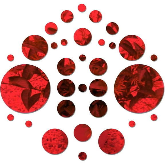 32 Pieces Round Acrylic Mirror Wall Stickers Self Adhesive Circle Wall Decal Decorative for Home Room Office Window Classroom Red