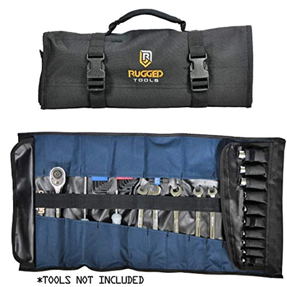 32 Pocket Tool Roll Organizer Wrench Organizer Tool Pouch Wrench Roll Includes Pouches for 10 Sockets Roll Up Tool Bag for Electrician HVAC Plumber Carpenter or Mechanic from Rugged Tool