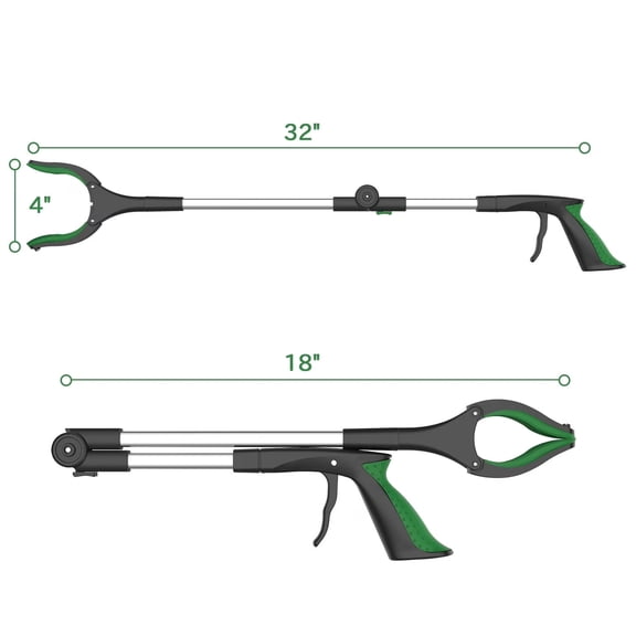 32" Portable Aluminum Reacher Grabber Tool, Green