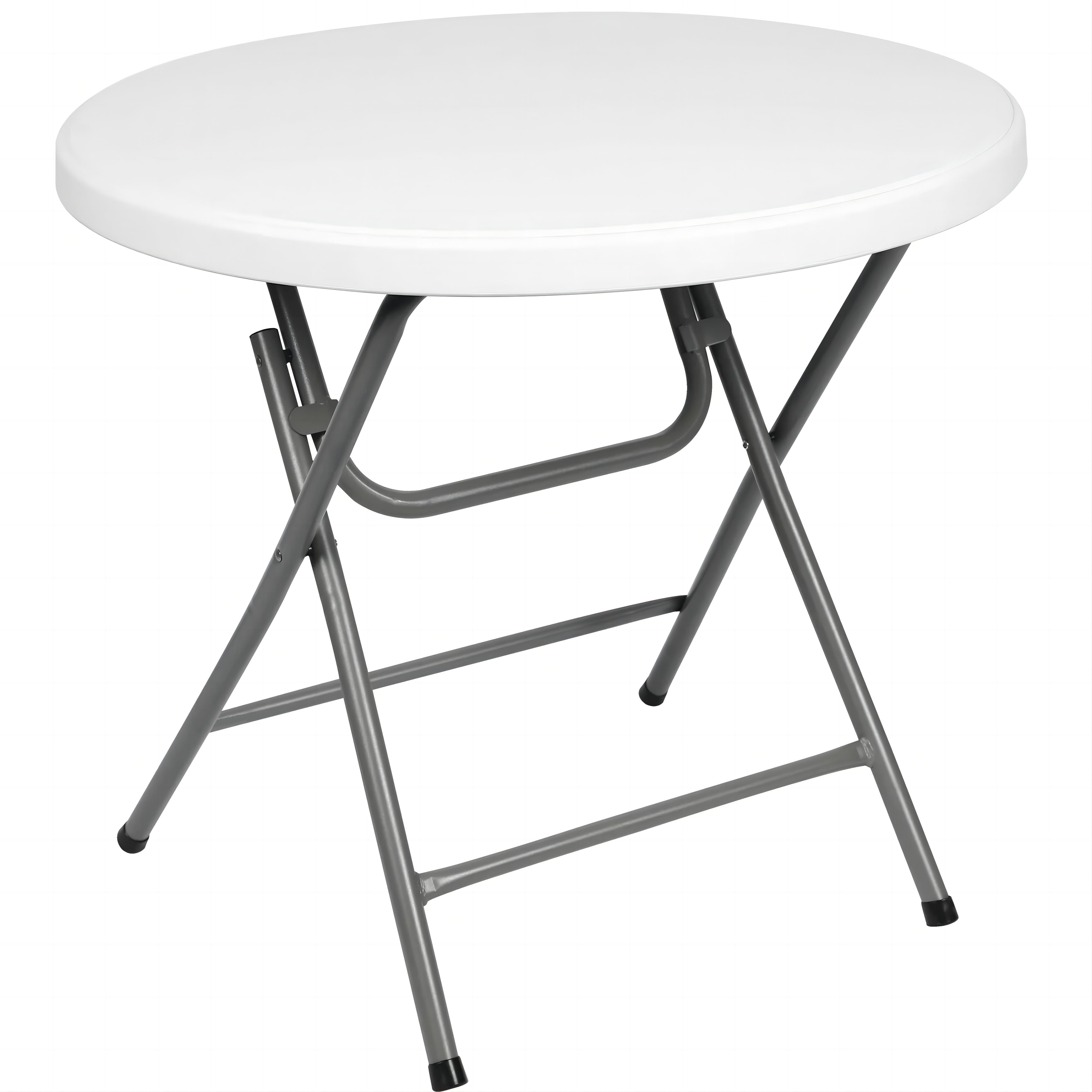 32'' White Plastic Folding Circular Table with Gray Legs