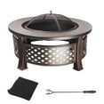 thumbnail image 1 of 32" Portable Metal Patio Round Fire Pit Table with Spark Screen Cover, Log Grate, Waterproof Cover and Fire Poker for Outdoor Backyard, Garden, Bonfire, 1 of 7
