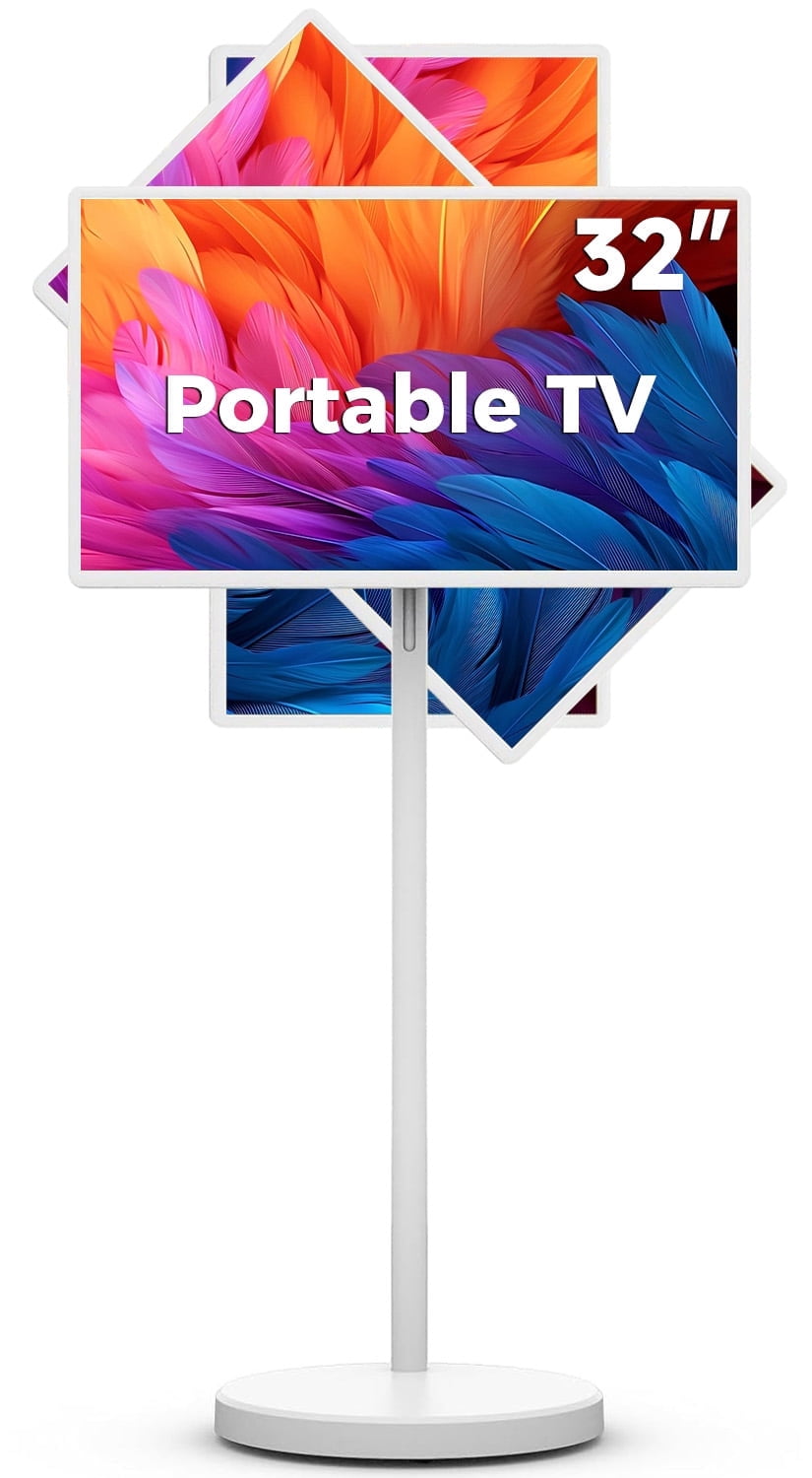 32" Portable Touch Screen Tablet TV, Dual 10W Built-in Loud Speakers, 8GB RAM + 128GB Storage, 1080P Full HD Wireless Monitor, Interactive Digital Display Monitor on Wheels, Bluetooth Remote Control