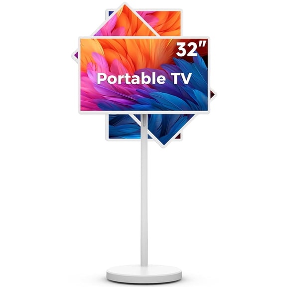 32" Portable Touch Screen Tablet TV, Dual 10W Built-in Loud Speakers, 8GB RAM + 128GB Storage, 1080P Full HD Wireless Monitor, Interactive Digital Display Monitor on Wheels, Bluetooth Remote Control