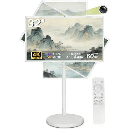 32" Portable Touchscreen Smart TV, Full HD 1080p, Android 13, 8GB RAM 128GB Storage, Built-in Camera, 10W Speakers, 10000mAh Battery, Rotating Screen, Adjustable Stand