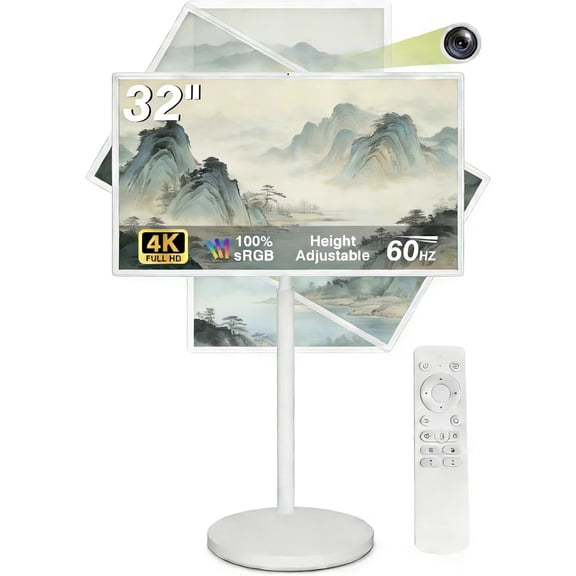 32" Portable Touchscreen Smart TV, Full HD 1080p, Android 13, 8GB RAM 128GB Storage, Built-in Camera, 10W Speakers, 10000mAh Battery, Rotating Screen, Adjustable Stand